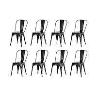 grandca home lot de 8 chaises de salle à manger empilables en métal chaises de cuisine de style intérieur et extérieur en détresse,noir
