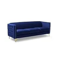 mobilier-deco romance - canapé capitonné 3 places en velours bleu