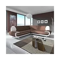 mobilier-deco muza - canapé d'angle design en simili cuir marron et blanc