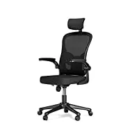 naspaluro chaise de bureau, fauteuil de bureau avec soutien lombaire ajustable, accoudoir et appui-tête réglables, dossier ergonomique inclinable, roulette pivotant à 360°, nylon ,charge 150kg