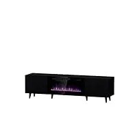 bim furniture pafos - meuble tv 180 cm avec cheminée électrique - avant fraisé - en mdf de qualité supérieure - buffet hi-fi - pieds scandinaves - noir mat