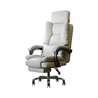 fauteuil de bureau fauteuil de bureau cuir blanc fauteuil de direction inclinable, chaise d'ordinateur Élastique À double couche, chaise de bureau ergonomique pivotante À 360°, facile À assembler