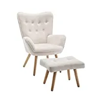 hollyhome fauteuil chaise scandinaves, chaise longue relax en velours avec repose-pieds, fauteuil de salon chaise de lecture pour chambre à coucher, beige