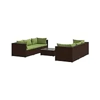 vidaxl salon de jardin 7 pcs avec coussins mobilier de terrasse ensemble de meubles d'extérieur mobilier de patio résine tressée marron