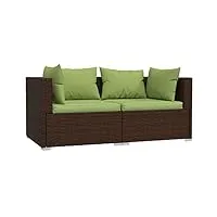 vidaxl canapé 2 places avec coussins siège de patio canapé de jardin sofa de terrasse meuble d'arrière-cour extérieur marron résine tressée