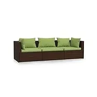 vidaxl canapé 3 places avec coussins siège de patio canapé de jardin sofa de terrasse meuble d'arrière-cour extérieur marron résine tressée