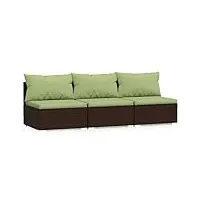 vidaxl canapé 3 places avec coussins siège de patio canapé de jardin sofa de terrasse meuble d'arrière-cour extérieur marron résine tressée