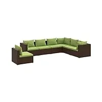 vidaxl salon de jardin 7 pcs avec coussins mobilier de patio ensemble de meubles de terrasse mobilier d'extérieur résine tressée marron