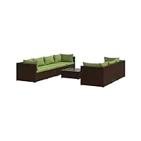 vidaxl salon de jardin 8 pcs avec coussins mobilier de terrasse ensemble de meubles d'extérieur mobilier de patio résine tressée marron