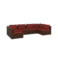 vidaxl salon de jardin 6 pcs avec coussins mobilier de patio ensemble de meubles de terrasse mobilier d'extérieur résine tressée marron