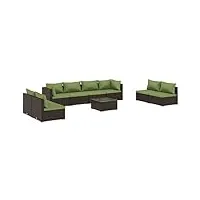 vidaxl salon de jardin 9 pcs avec coussins mobilier de patio ensemble de meubles de terrasse mobilier d'extérieur résine tressée marron