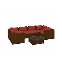 vidaxl salon de jardin 7 pcs avec coussins mobilier de patio ensemble de meubles de terrasse mobilier d'extérieur résine tressée marron