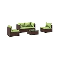 vidaxl salon de jardin 5 pcs avec coussins mobilier de patio ensemble de meubles de terrasse mobilier d'extérieur résine tressée marron