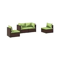 vidaxl salon de jardin 4 pcs avec coussins mobilier de patio ensemble de meubles de terrasse mobilier d'extérieur résine tressée marron