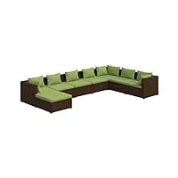 vidaxl salon de jardin 8 pcs avec coussins mobilier de patio ensemble de meubles de terrasse mobilier d'extérieur résine tressée marron