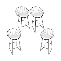 lot de 4 tabourets de bar, chaise bar modernes et Élégants, support noir et coussin blanc, tabourets de cuisine (4, noir et blanc)