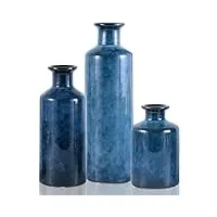 mowtanco lot de 3 petits vases en céramique bleu, style ferme moderne pour décoration d'intérieur, vases rustiques en terre cuite pour table, cheminée, bibliothèque, salon