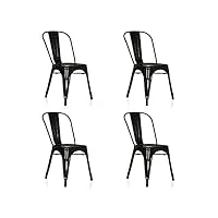hjh office 645064 lot de 4 chaises de bistrot vantaggio comfort chaises en métal au design industriel, empilable, noir