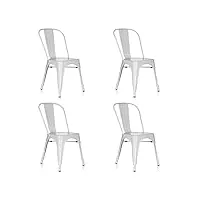hjh office 645065 lot de 4 chaises de bistrot vantaggio comfort chaises en métal au design industriel, empilable, blanc