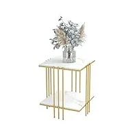 fativo table d’appoint marbre carrée: bout de canapé de salon métal design à 2 niveaux guéridon style moderne table de chevet rangement pour salon bureau chambre - doré 45x45x56cm
