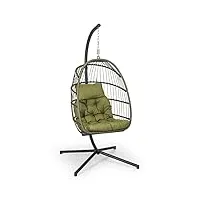 blumfeldt fauteuil suspendu sur pied pour l'extérieur et l'intérieur, fauteuil oeuf suspendu avec balançoire de jardin, coussins en polyester doux, hamac suspendu en rotin résistant aux intempéries
