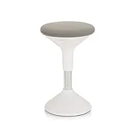 hjh office 830095 tabouret balance sit ii w blanc/gris tissu, tabouret assis debout, ergonomique, réglable en hauteur, pour une position assise équilibrée et active