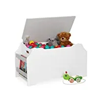 relaxdays coffre à jouets, avec 2 compartiments pour livres, hxlxp 48x84x42,5 cm, chambre d'enfant, mdf, blanc-gris