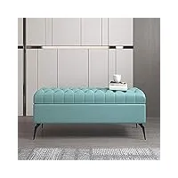 banc de rangement rectangle, banc de bout de lit en bois massif avec rangement, banc de rangement rembourré en cuir, banc de rangement moderne pour chambre à coucher-bleu clair 100x4