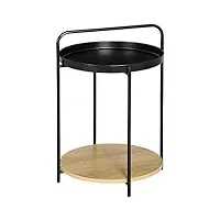 homcom table d'appoint ronde bout de canapé table chevet avec plateau amovible en métal noir et bois dim. 43,5l x 42,5l x 60h cm