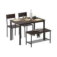 sogesfurniture ensemble table à manger avec 2 chaises et 1 banc, table de cuisine meubles de salle à manger pour cuisine, salle à manger, salon, marron rustique et noir