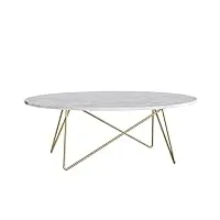 firfurd table basse de salon effet marbré ovale table de canapé table a café bas en bois et métal piédestal table d'appoint nordique scandinave 120x60x41cm