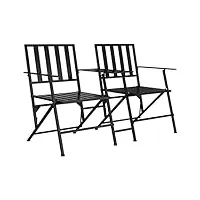 vidaxl banc de jardin pliable 2 places - mobilier d'extérieur - pour balcon, terrasse, cour, pelouse, patio - chaise pliante - 137 cm - acier noir