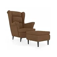 vidaxl fauteuil à oreilles avec tabouret chaise de relaxation siège de salon meuble de salle de séjour maison intérieur marron velours