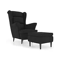 vidaxl fauteuil à oreilles avec tabouret chaise de relaxation siège de salon meuble de salle de séjour maison intérieur noir velours