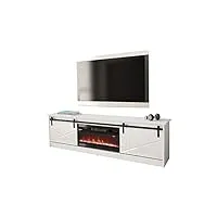 mirjan24 otemna meuble tv avec cheminée électrique, meuble tv, flamme led réaliste, avec cristaux décoratifs, cheminée électrique avec chauffage (blanc/blanc brillant)