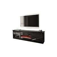 meuble tv avec cheminée électrique otemna, meuble tv lowboard, meuble tv, flamme led réaliste, avec cristaux décoratifs, cheminée électrique avec chauffage (noir/noir brillant)