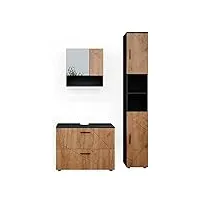 vicco meuble de rangement de salle de bain irma, anthracite/chêne, 3 pièces, avec armoire à tiroirs et armoire haute