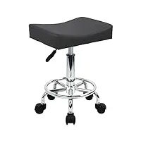 wkwker tabouret de bureau concave en cuir pu avec repose-pieds hauteur réglable par pivotement chaise de spa chaise de dessin salon de tatouage tabourets de bureau cuisine (gris)