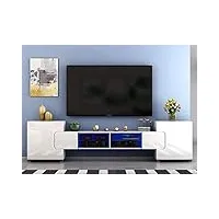 meuble tv led, banc tv, Éclairage led rgb avec couleur réglable, 4 compartiments de stockage 2 portes pour salon, chambre, 230 x 35 x 50 cm (blanc)