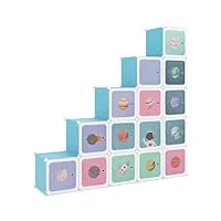 vidaxl armoire de rangement pour enfants avec 15 cubes organisateur stockage tout-petits meuble de rangement maison intérieur bleu pp