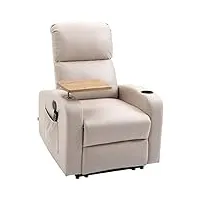 homcom fauteuil relaxation électrique massant inclinable avec tablette, poches latérales et télécommande - tissu beige