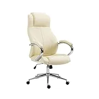 clp fauteuil de bureau salford en véritable cuir i hauteur réglable et siège pivotant i accoudoirs i piètement métal, couleur:crème