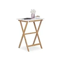 relaxdays table pliante, bambou, hxlxp : 63 x 47,5 x 37 cm, peu encombrante, solide, guéridon de balcon, blanc-nature