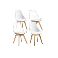 eggree lot de 4 chaises salle à manger scandinaves sgs tested chaises de cuisine, rembourrée chaise de bureau, pieds en bois de hêtre massif, 2 blanc + 2 transparent