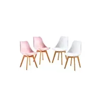 eggree lot de 4 chaises salle à manger scandinaves sgs tested chaises de cuisine, rembourrée chaise de bureau, pieds en bois de hêtre massif, 2 blanc + 2 rose