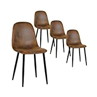 furniturer lot de 4 chaises de salle à manger en suédine - style scandinave vintage - pour cuisine, salle à manger (marron)