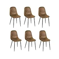 homy casa lot de 6 chaises de salle à manger en suédine - style scandinave vintage - pour cuisine, salle à manger (marron)