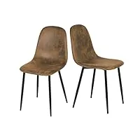 homy casa lot de 2 chaises de salle à manger en suédine - style scandinave vintage - pour cuisine, salle à manger (marron)