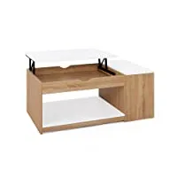 idmarket - table basse plateau relevable rectangulaire elea avec coffre bois façon hêtre et blanc