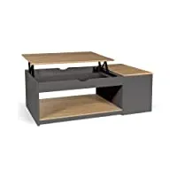 idmarket - table basse plateau relevable rectangulaire elea avec coffre bois gris et façon hêtre